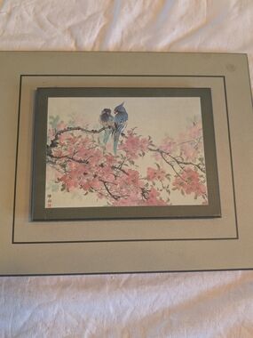 2/30$ Vintage Pink Cherry Blossom Wall Art with Blue Birds